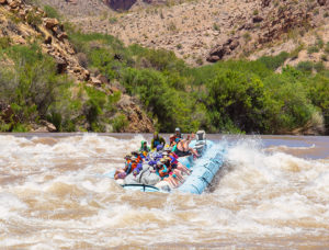 Motor boat in Grand Canyon rapid